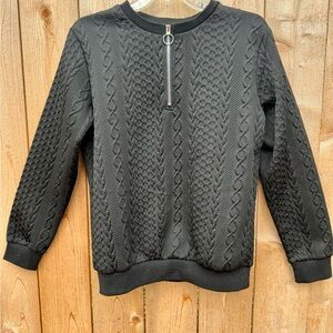 Black Textured Sweater with Front Zipper